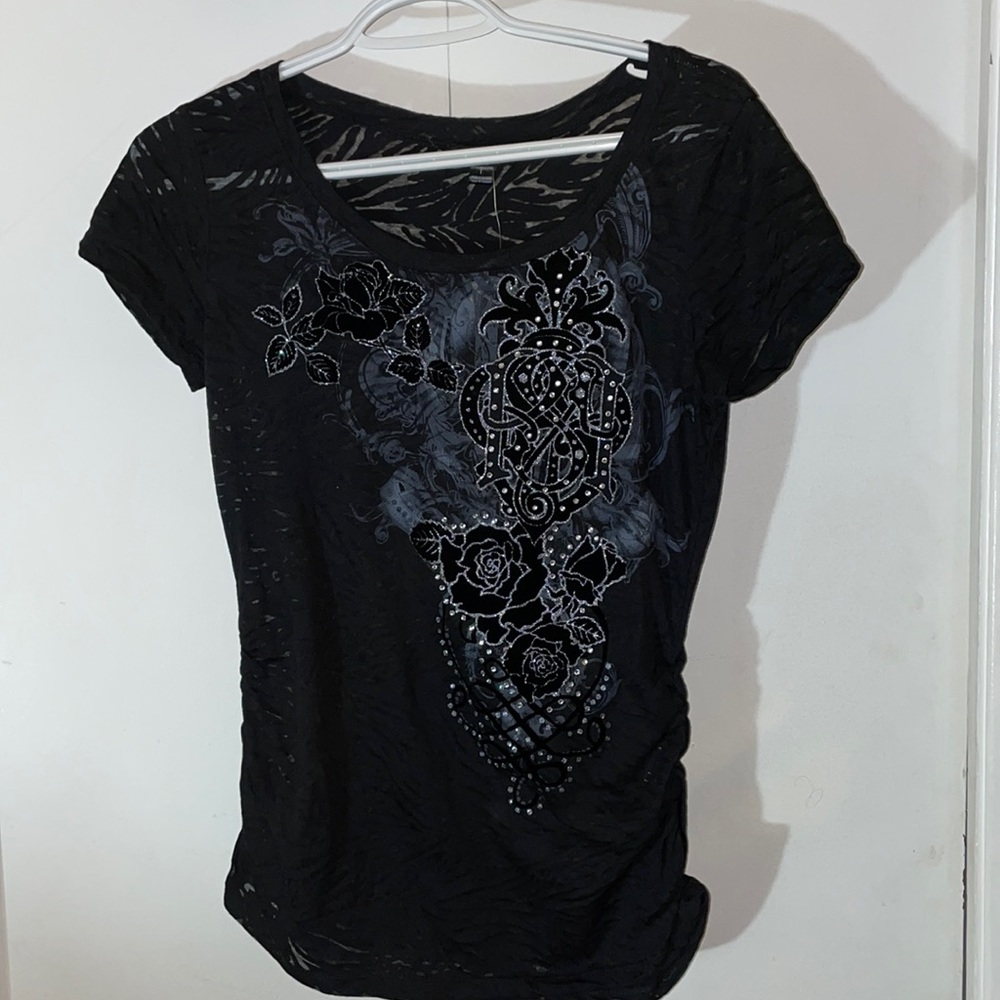 Black sequin printed tee shirt